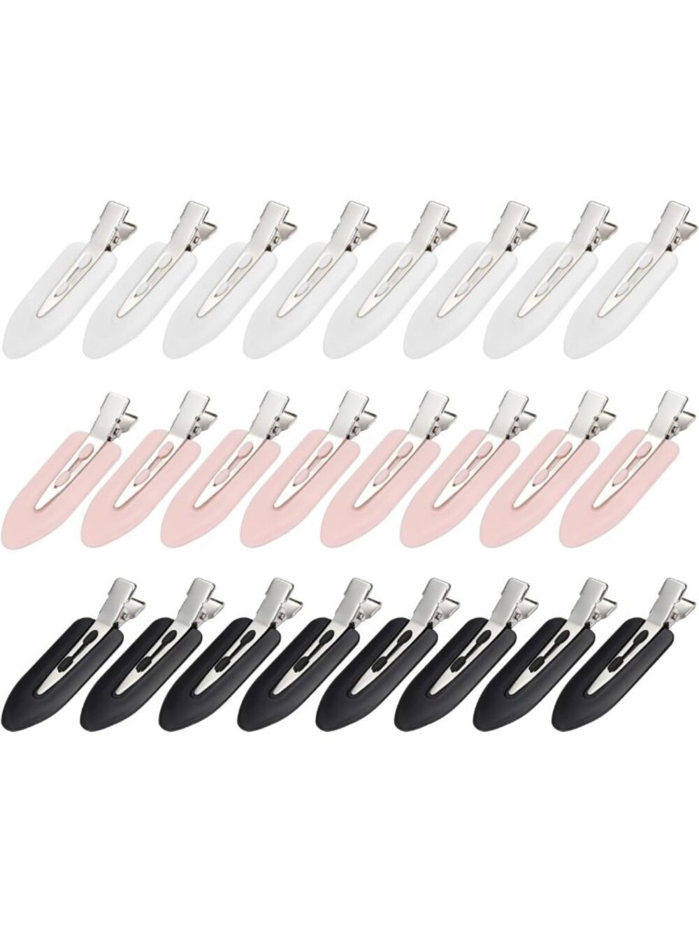 24 Pcs Creaseless Hair Clips for Women - Makeup, Stylish Black/Pink/White Set